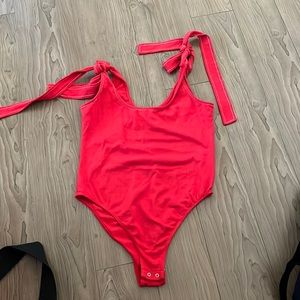 Red tie-shoulder bodysuit